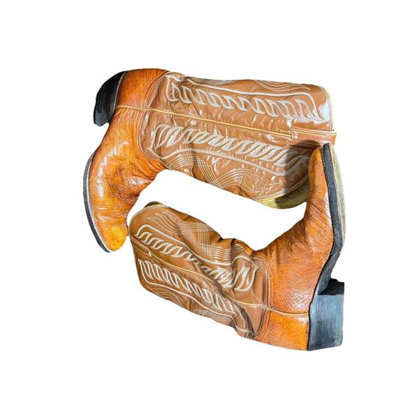 Tony Lama Teju Lizard Brown Almond Toe Cowboy Boots 9.5 D Rodeo Ranch Western - Picture 6 of 9